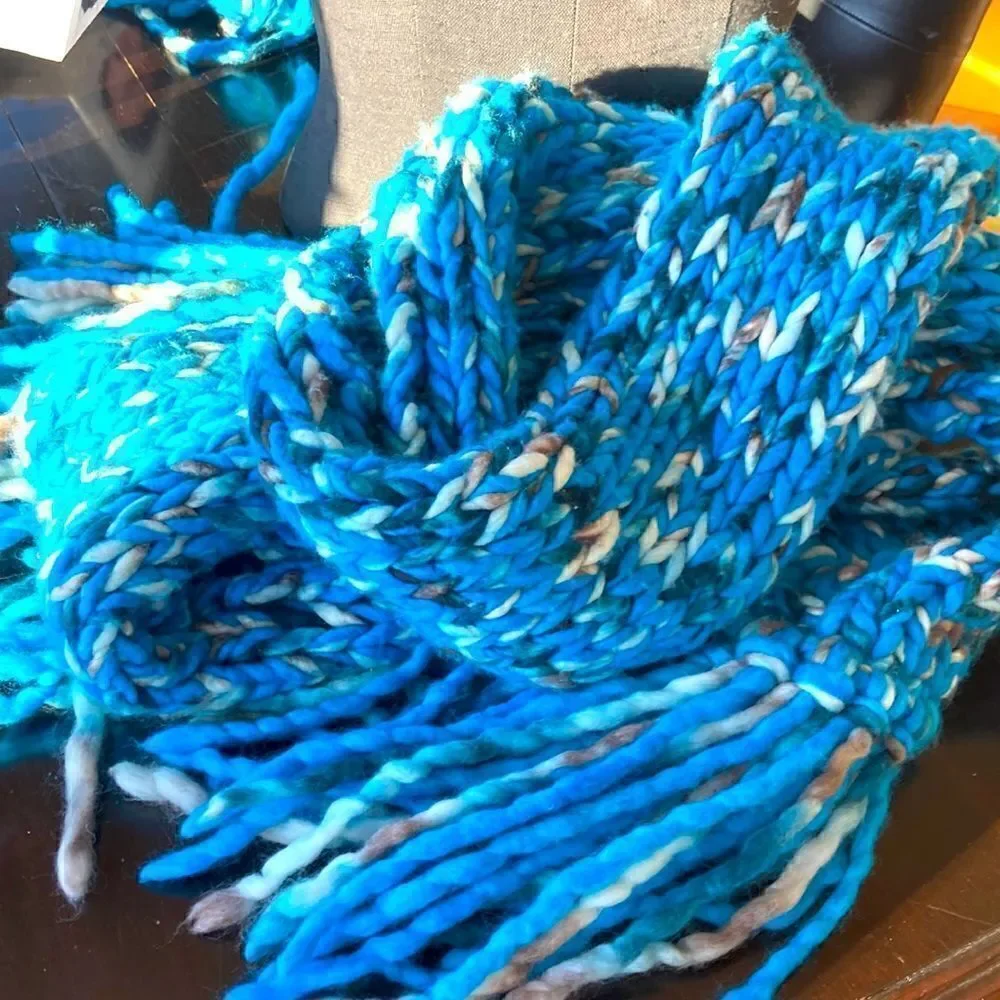HAND CRAFTED Luxury Chunky scarf wool 2 strand 120”x10”Malabrigio Rasta Yarn